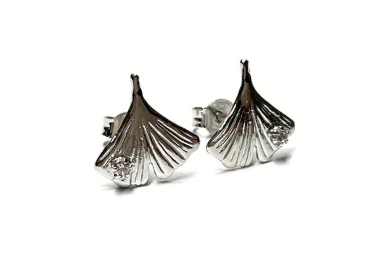 Edelschmiede925 Ohrstecker-Set Gingko Ohrstecker 925 Silber rhodiniert Zirkonia Ohrring Symbol von Edelschmiede925