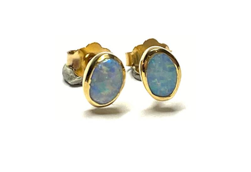 Edelschmiede925 Ohrstecker-Set Ohrring 925/- Silber vergoldet Edelopal oval 5x7mm Ohrstecker von Edelschmiede925