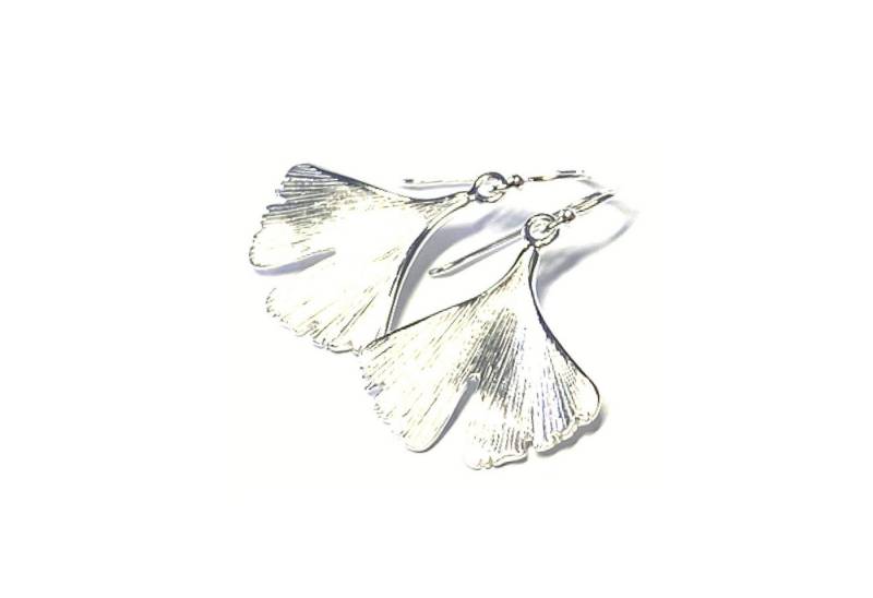 Edelschmiede925 Ohrstecker-Set Ohrring Silber 925 Gingko Ohrhänger Pendelstecker matt von Edelschmiede925