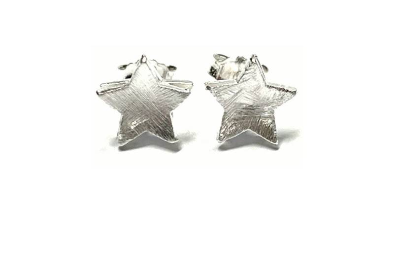 Edelschmiede925 Ohrstecker-Set Ohrring Sterne matt 925 Silber Ohrstecker gewölbt 9,5mm von Edelschmiede925