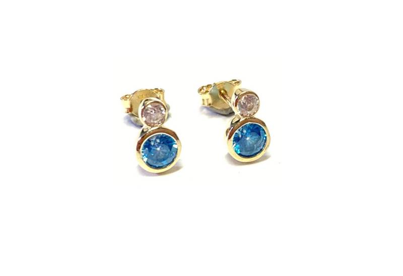Edelschmiede925 Ohrstecker-Set Ohrstecker 333/- Gelbgold Zirkonia hellblau und weiß von Edelschmiede925
