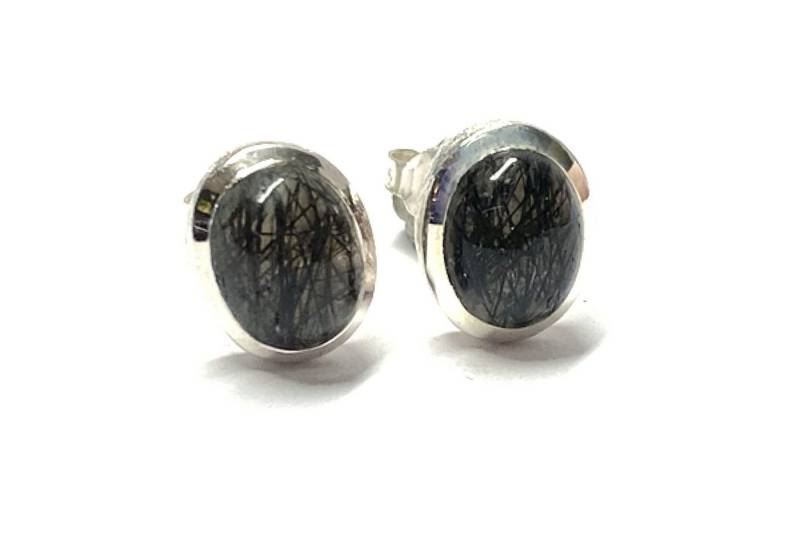 Edelschmiede925 Ohrstecker-Set Ohrstecker 925/- Silber matt Turmalinquarz Quarz oval Ohrring von Edelschmiede925