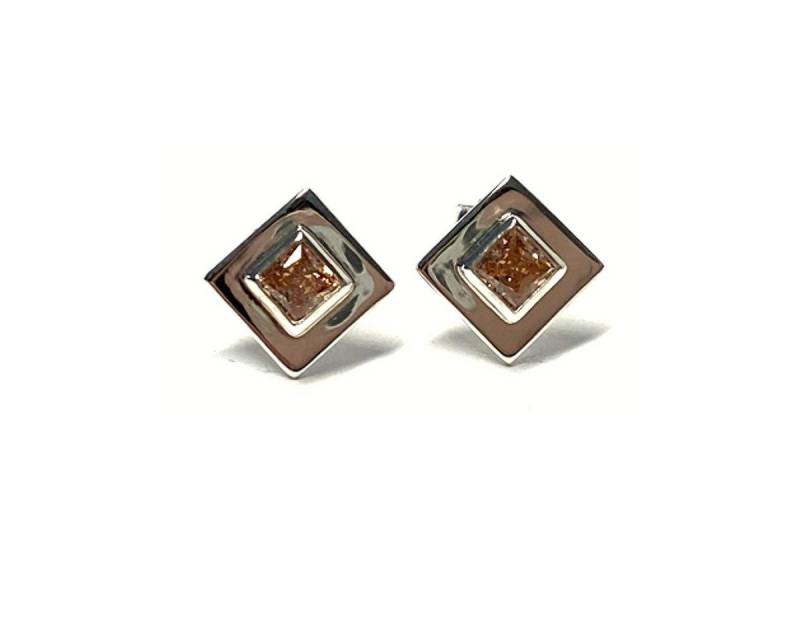 Edelschmiede925 Ohrstecker-Set Ohrstecker 925 Silber eckig Zirkonia beige poliert 8 x 8mm von Edelschmiede925