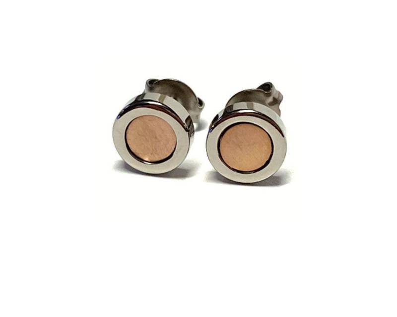 Edelschmiede925 Ohrstecker-Set Ohrstecker TITAN bicolor rosé rund glatt matt 8 mm von Edelschmiede925