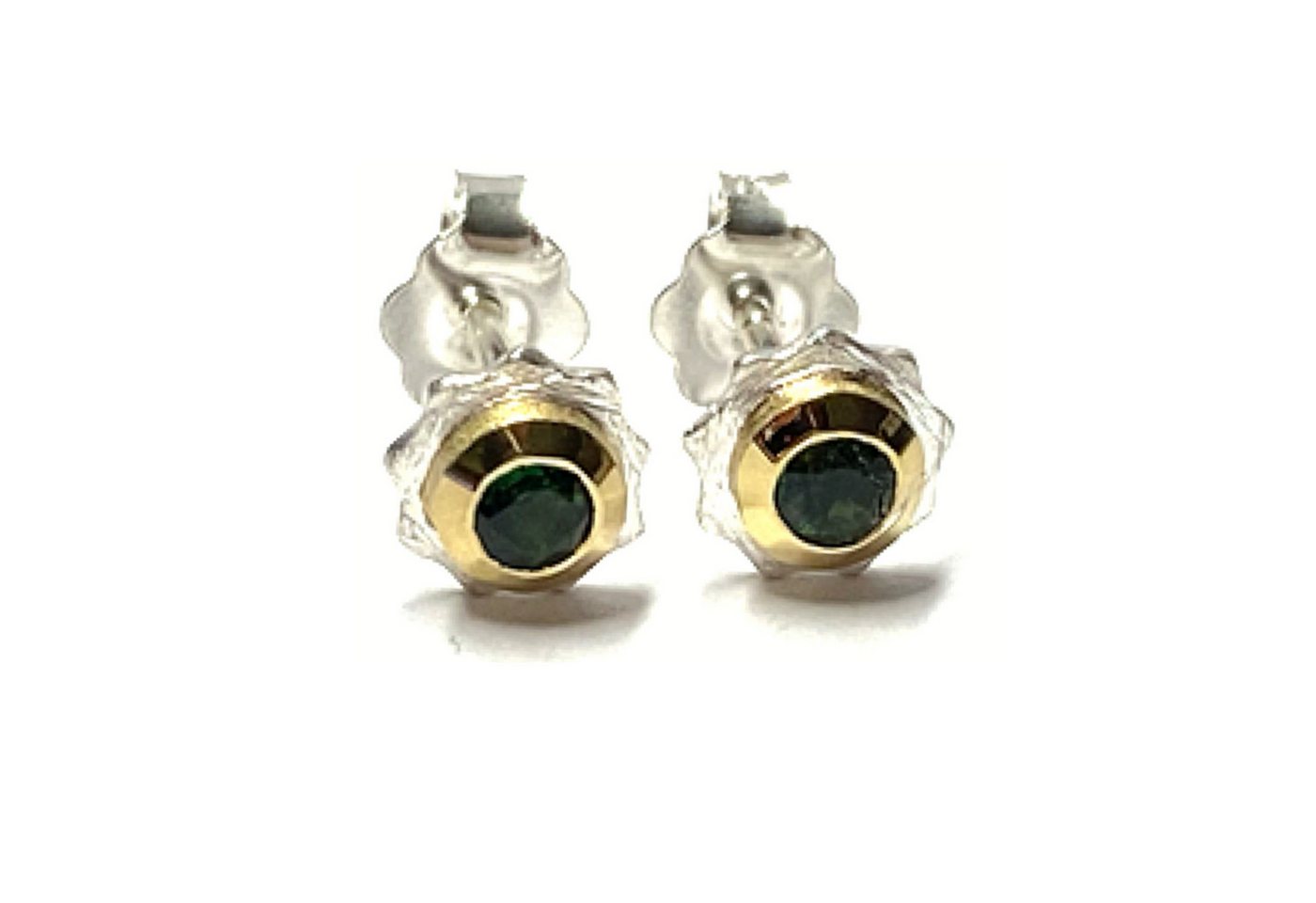 Edelschmiede925 Ohrstecker-Set Ohrstecker bicolor 925 Silber Turmalin grün Ohrring Blüte matt von Edelschmiede925