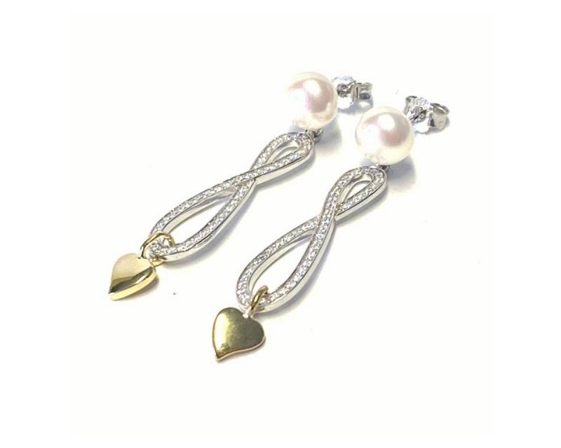 Edelschmiede925 Ohrstecker-Set Ohrstecker bicolor 925 Silber Unendlichkeit m Herz Zirkonia Perle von Edelschmiede925