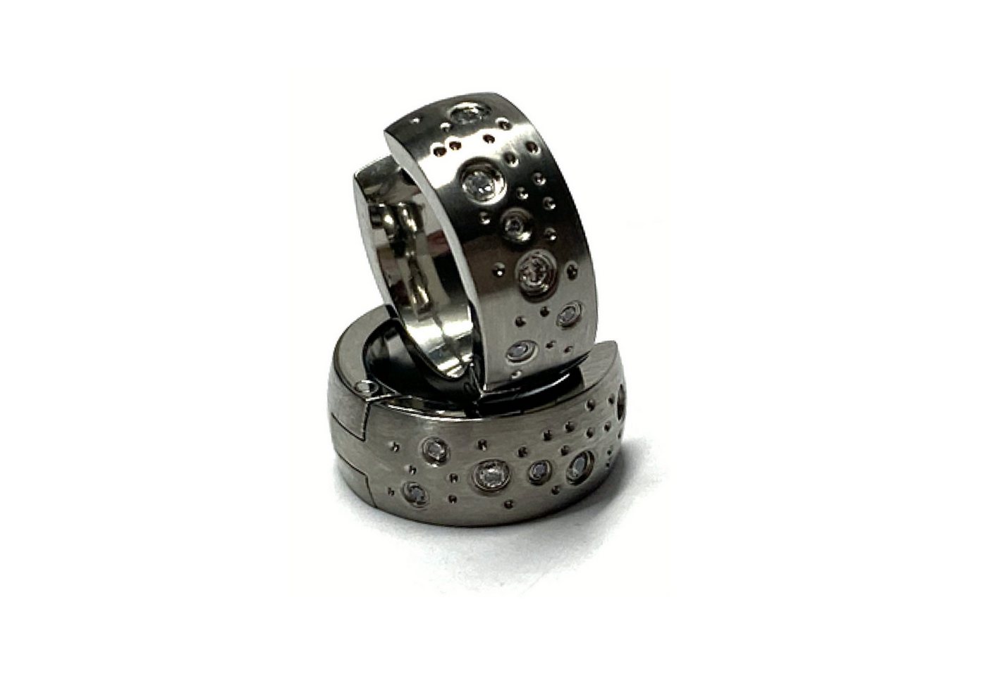 Edelschmiede925 Ohrstecker-Set Scharniercreolen TITAN matt Zirkonia Sternenhimmel Ohrring von Edelschmiede925