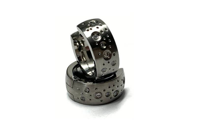 Edelschmiede925 Ohrstecker-Set Scharniercreolen TITAN matt Zirkonia Sternenhimmel Ohrring von Edelschmiede925