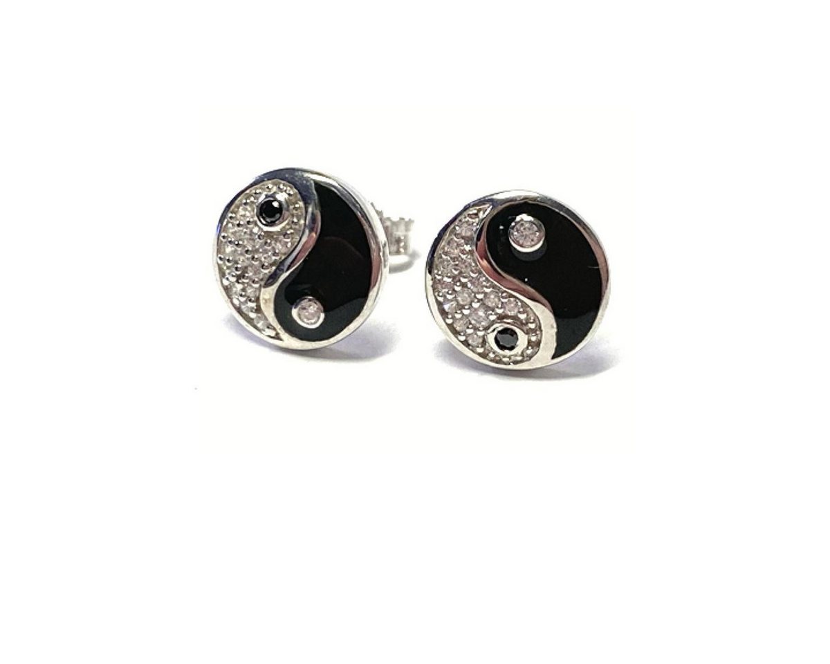 Edelschmiede925 Ohrstecker-Set Yin Yang Ohrstecker 925 Silber rhod mit Lack und Zirkonia rund von Edelschmiede925