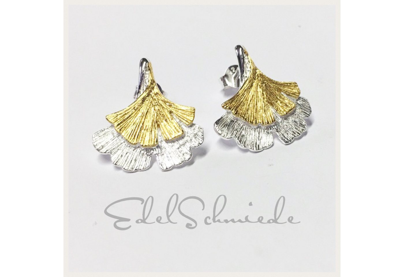 Edelschmiede925 Ohrstecker-Set bicolor Ginko Ohrstecker in 925 Silber vergoldet von Edelschmiede925