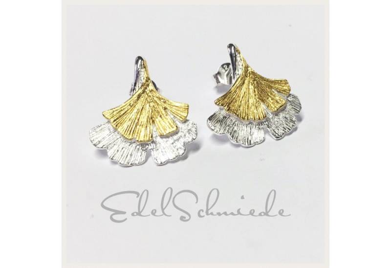 Edelschmiede925 Ohrstecker-Set bicolor Ginko Ohrstecker in 925 Silber vergoldet von Edelschmiede925