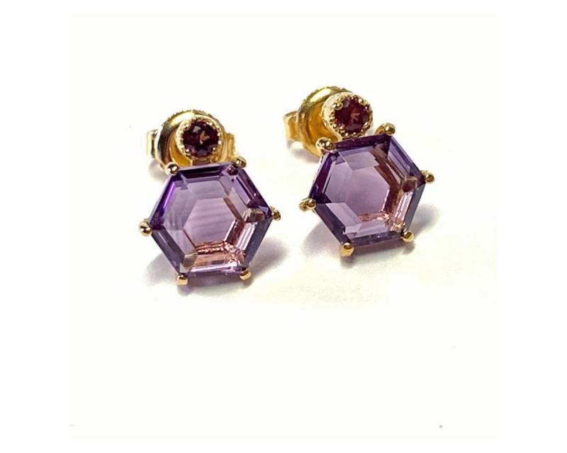 Edelschmiede925 Ohrstecker-Set edle Ohrstecker 925 Silber vergoldet Amethyst fac.und Rhodolith von Edelschmiede925