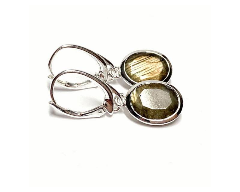Edelschmiede925 Ohrstecker-Set klassische Ohrhänger 925 Silber mit Labradorit facettiert 11 x 13 mm von Edelschmiede925