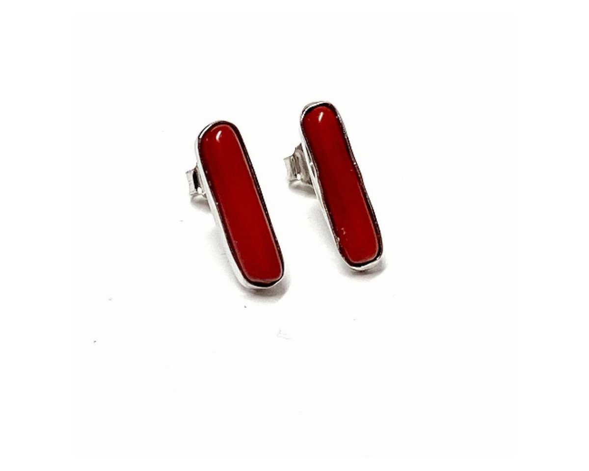 Edelschmiede925 Ohrstecker-Set schmale KorallOhrstecker (synth) in 925 Silber rhodiniert von Edelschmiede925