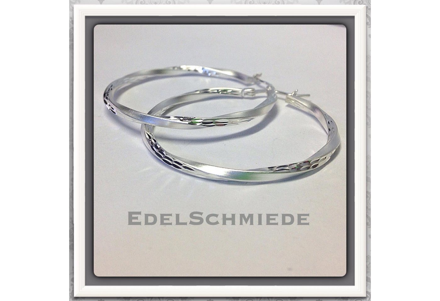 Edelschmiede925 Paar Creolen Creole 925 Silber matt und diamantiert 40 mm von Edelschmiede925