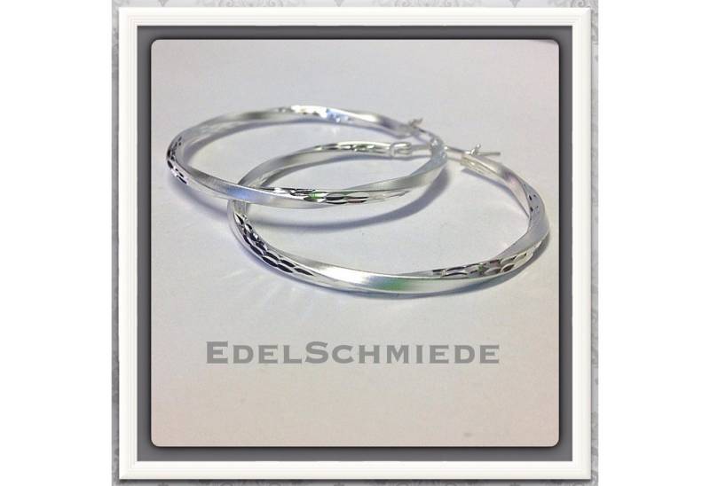 Edelschmiede925 Paar Creolen Creole 925 Silber matt und diamantiert 40 mm von Edelschmiede925
