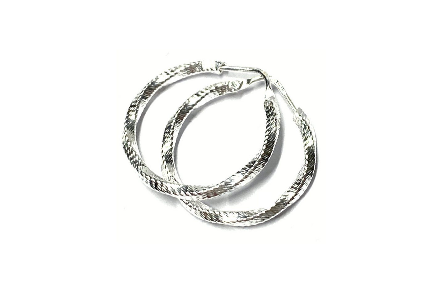 Edelschmiede925 Paar Creolen Creolen 925 Silber diamantiert schmal Ohrring 25mm Bügelcreole von Edelschmiede925