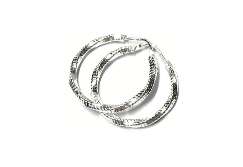 Edelschmiede925 Paar Creolen Creolen 925 Silber diamantiert schmal Ohrring 25mm Bügelcreole von Edelschmiede925