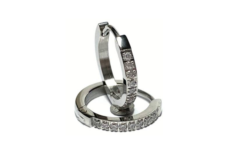 Edelschmiede925 Paar Creolen Ohrring Edelstahl Zirkonia Klassiker Glanz ScharnierCreolen 16mm von Edelschmiede925