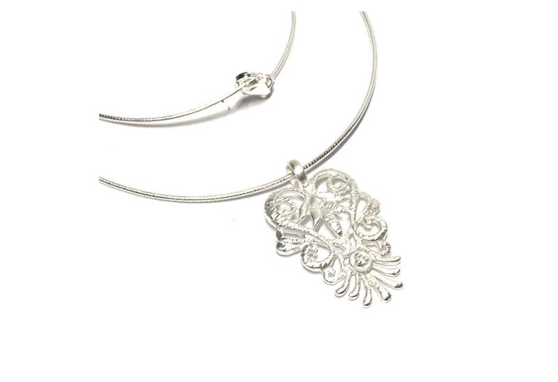 Edelschmiede925 Kettenanhänger Silber 925/- matt Ornament filigran floral inkl Halsreif von Edelschmiede925