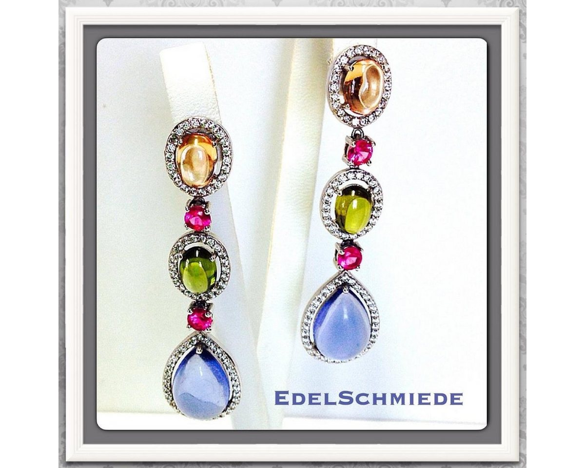 Edelschmiede925 Paar Ohrhänger festlicher Ohrschmuck mit farbigen Zirkonias, 925 (Set) von Edelschmiede925