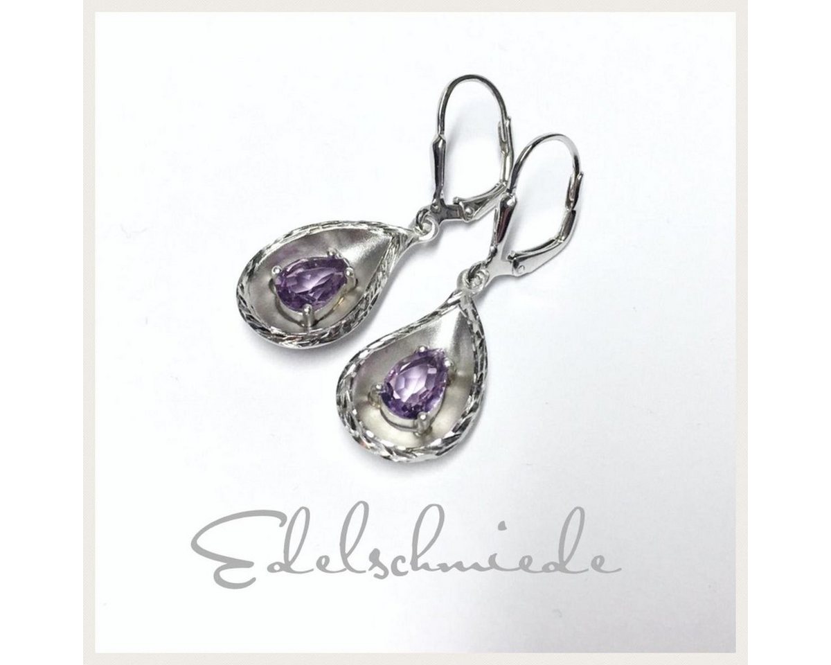 Edelschmiede925 Paar Ohrstecker Amethyst Ohrhänger in 925 Silber rhod. + diamantiert - tropfenförmig (k. A) von Edelschmiede925