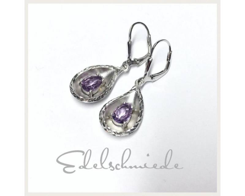 Edelschmiede925 Paar Ohrstecker Amethyst Ohrhänger in 925 Silber rhod. + diamantiert - tropfenförmig von Edelschmiede925