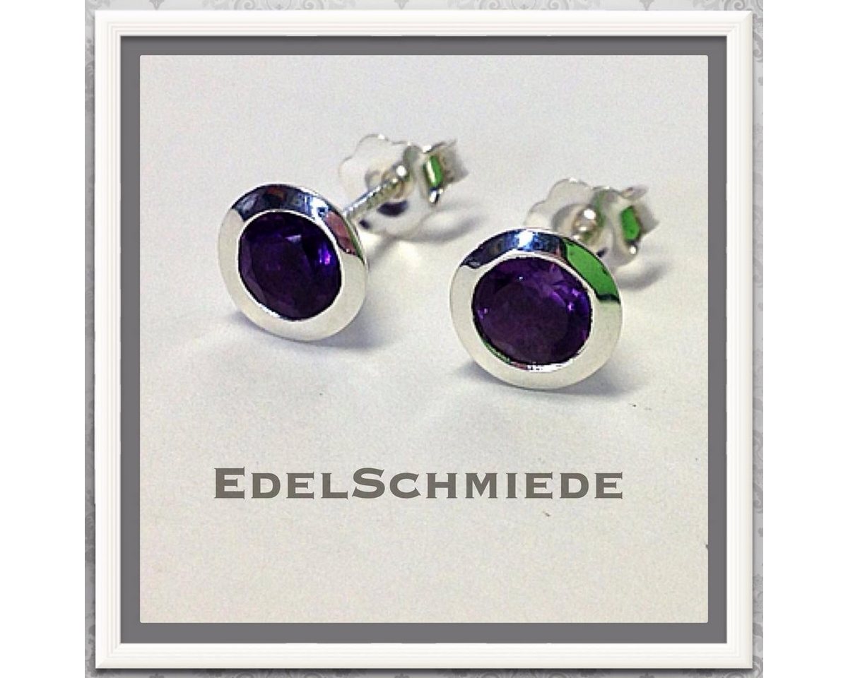 Edelschmiede925 Paar Ohrstecker Edelschmiede925 Amethyst Ohrstecker in 925 Silber - rund und fac. von Edelschmiede925