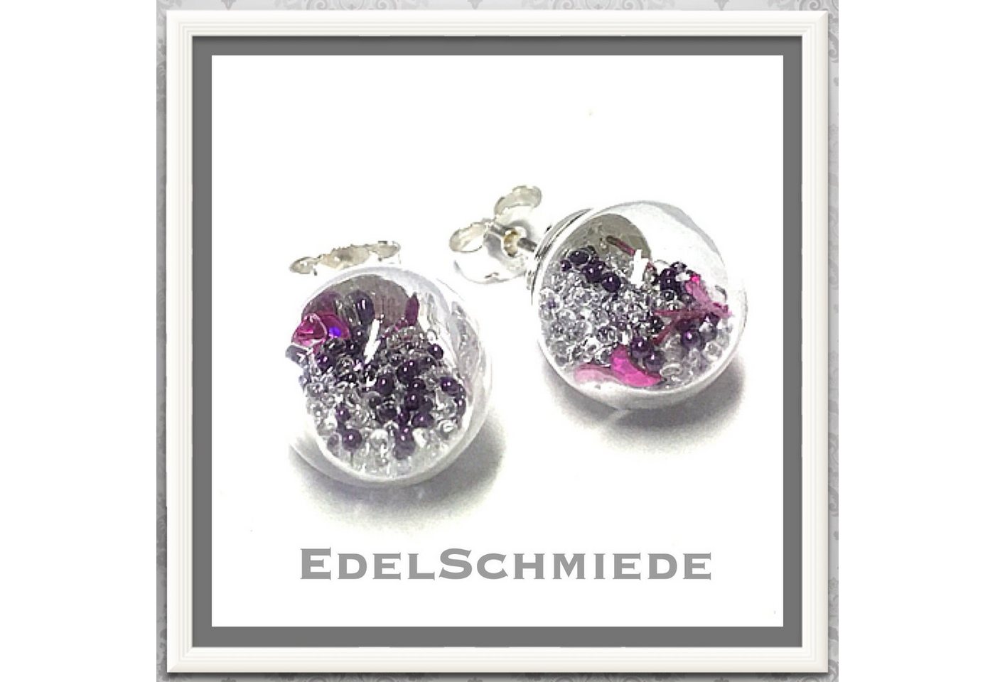 Edelschmiede925 Paar Ohrstecker Edelschmiede925 Glasperle hohl - Ohrstecker 925 Silber Glitter von Edelschmiede925