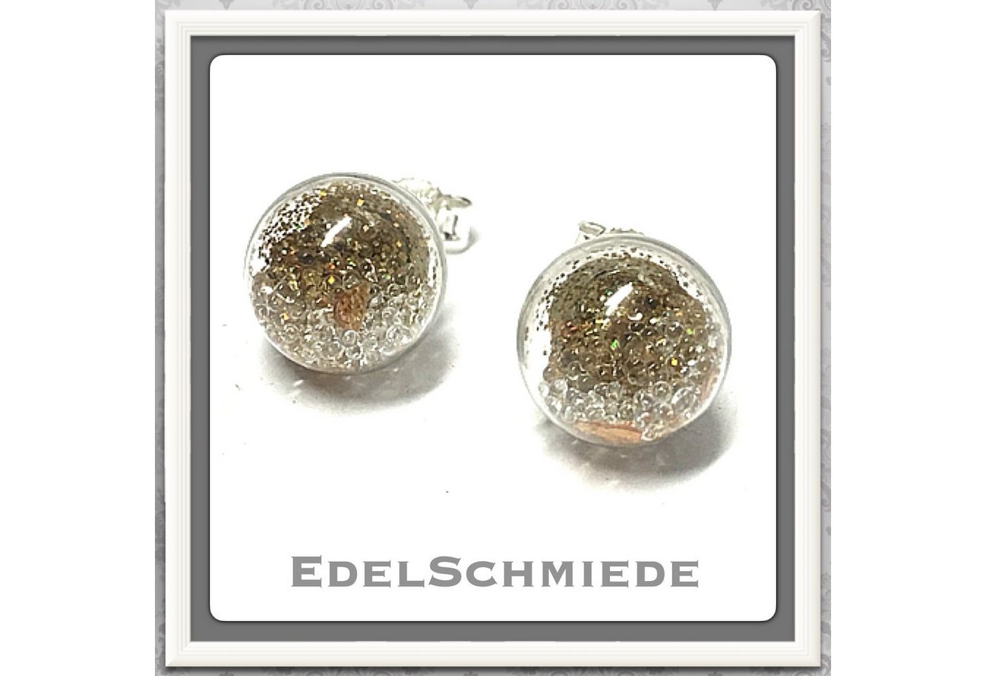 Edelschmiede925 Paar Ohrstecker Edelschmiede925 Hohlglasperle - Ohrstecker 925 Silber Glitter gold von Edelschmiede925