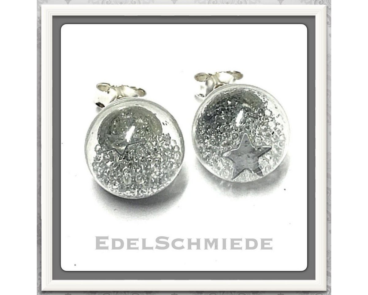 Edelschmiede925 Paar Ohrstecker Edelschmiede925 Hohlglasperle - Ohrstecker 925 Silber Glitter klar von Edelschmiede925