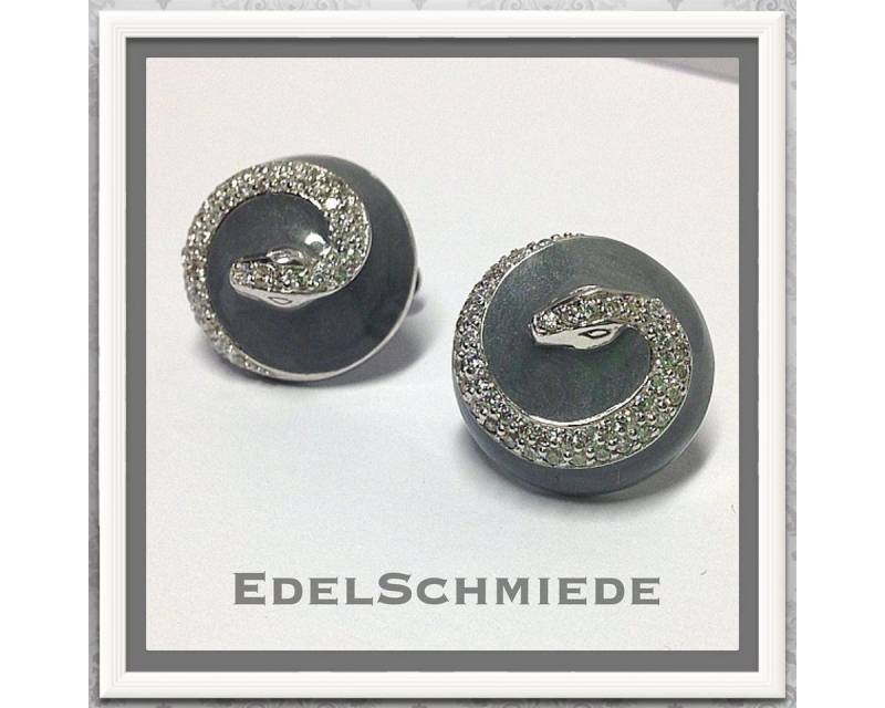Edelschmiede925 Ohrstecker-Set Edelschmiede925 Ohrschmuck in 925 Silber mit Emaille grau + Zirk von Edelschmiede925