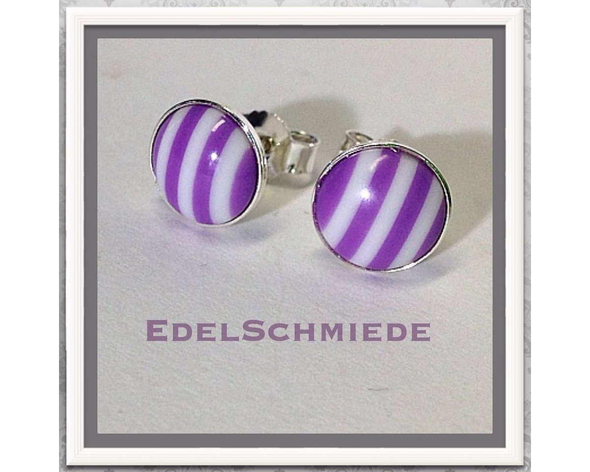 Edelschmiede925 Paar Ohrstecker Edelschmiede925 Ohrstecker 925 Silber Cabochon 8 mm gestreift lila von Edelschmiede925