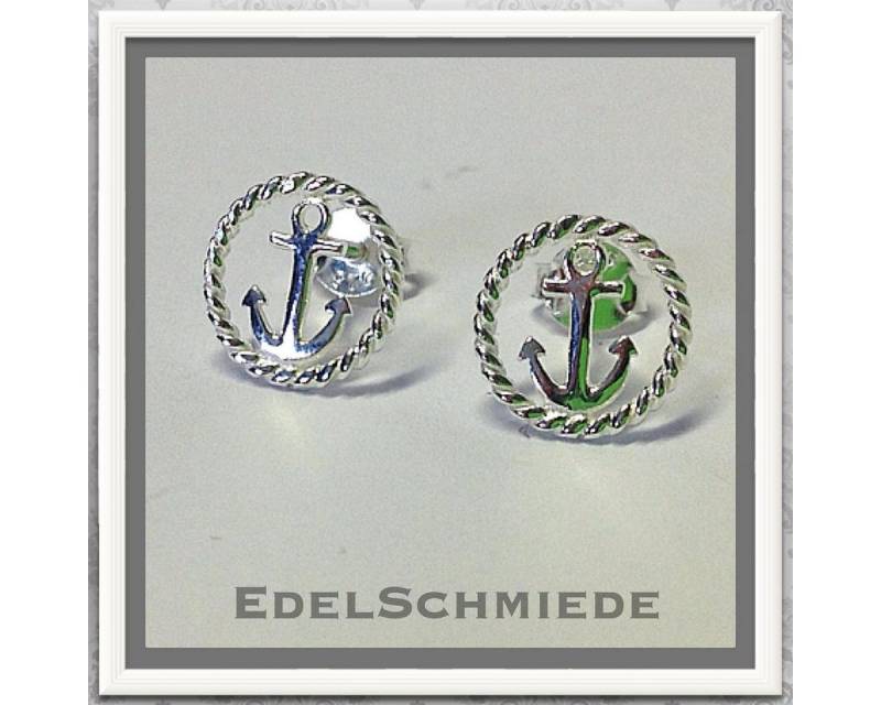 Edelschmiede925 Ohrstecker-Set Edelschmiede925 Ohrstecker 925 Silber mit Anker u Kordelrand von Edelschmiede925