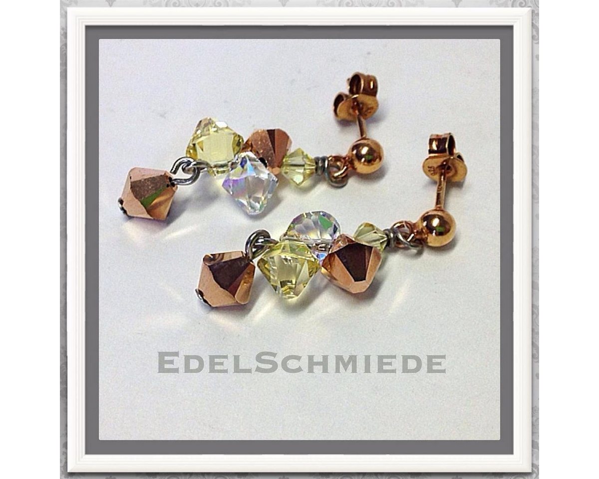 Edelschmiede925 Paar Ohrstecker Edelschmiede925 Ohrstecker mit Glaskristallen in rosé und gelb (k. A) von Edelschmiede925