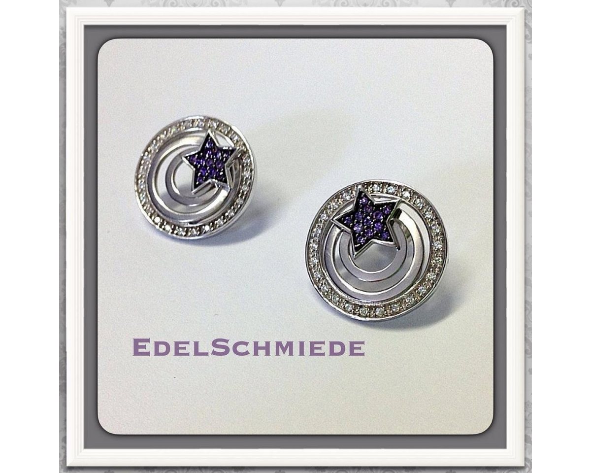 Edelschmiede925 Paar Ohrstecker Edelschmiede925 Silberohrstecker mit einem lila Stern, 925/- rhod (k. A) von Edelschmiede925