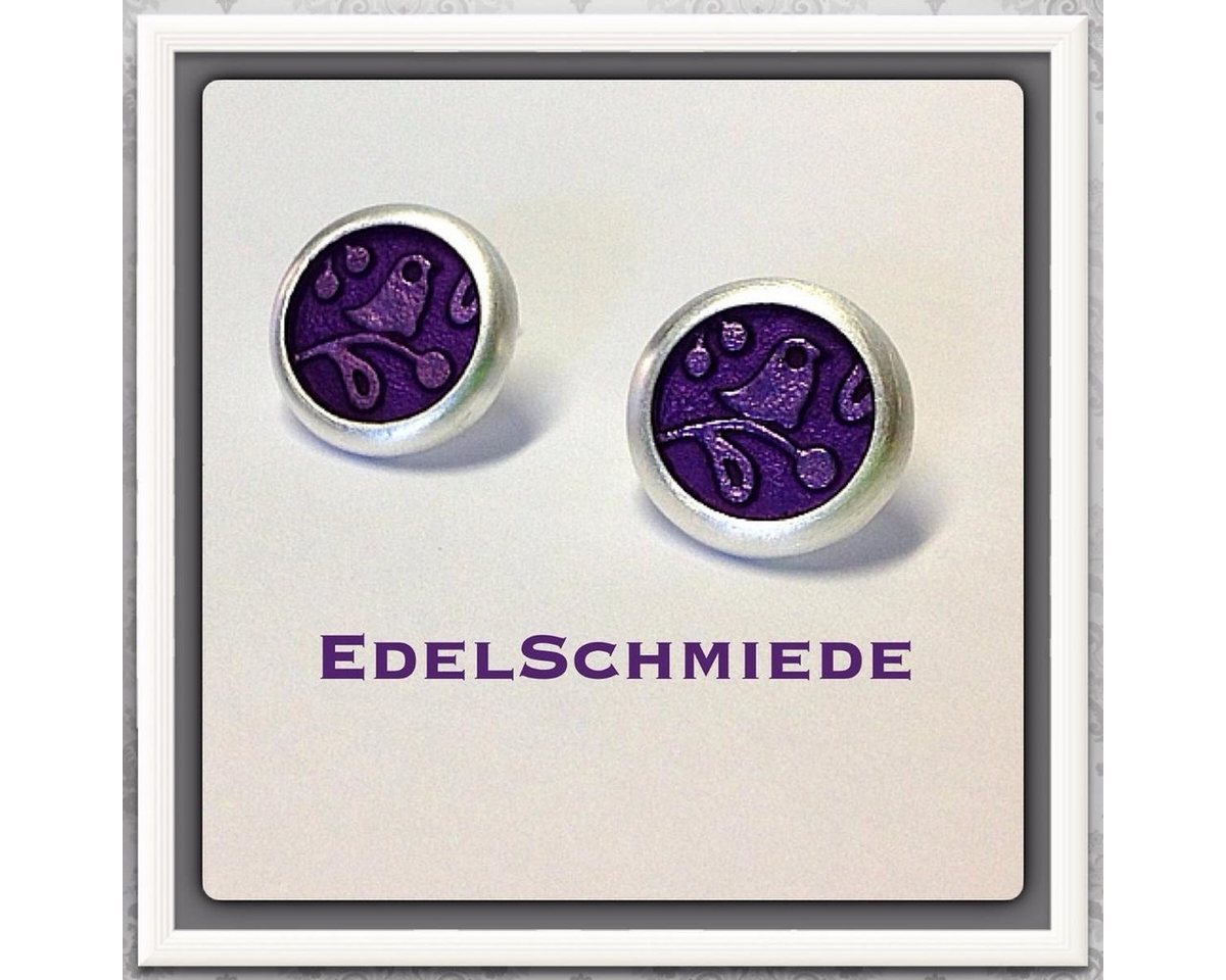 Edelschmiede925 Paar Ohrstecker Edelschmiede925 Silberstecker mit lila Emaille Lack und Vogelmotiv von Edelschmiede925