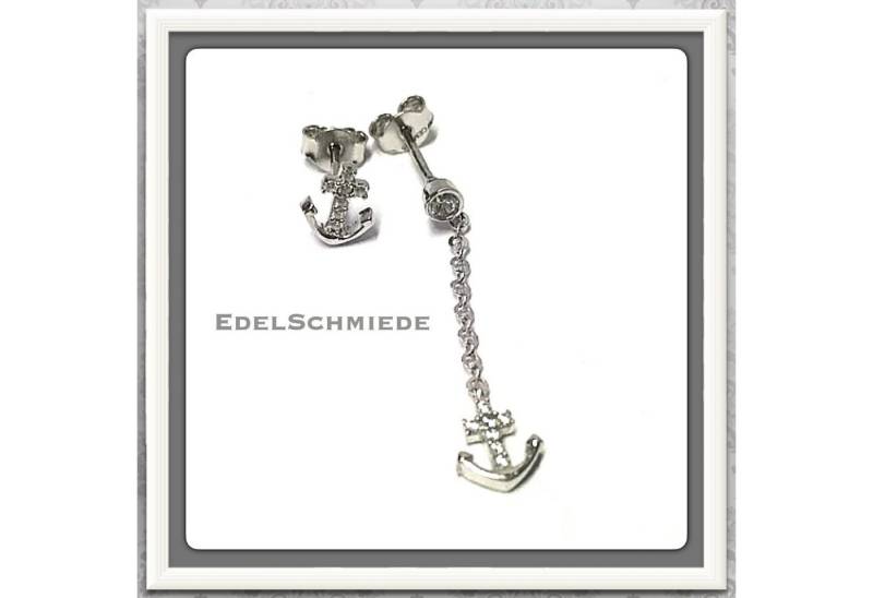 Edelschmiede925 Ohrstecker-Set Edelschmiede925 Single Ohrstecker in 925 Silber "Anker" m Zirkonia von Edelschmiede925