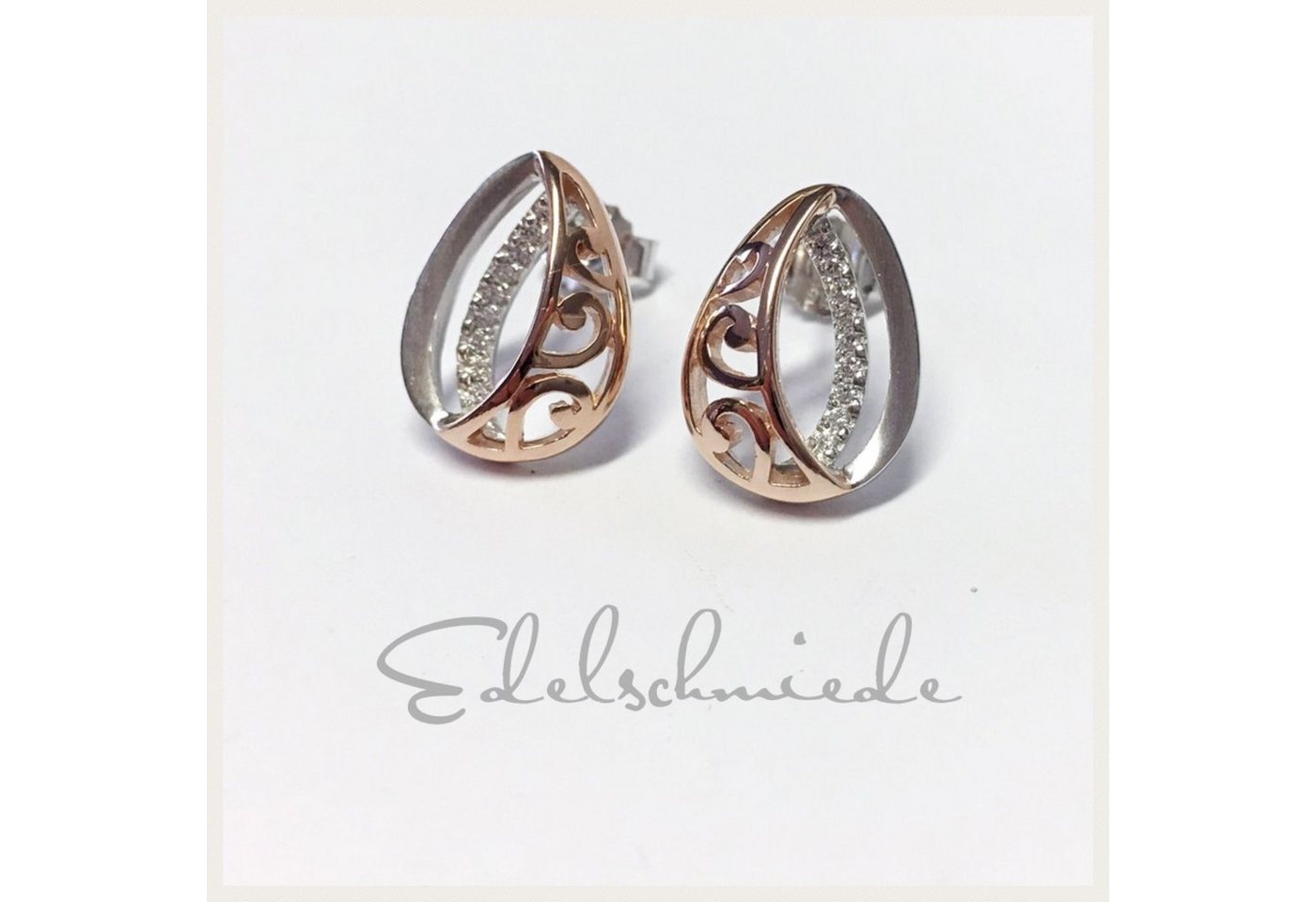 Edelschmiede925 Paar Ohrstecker Edelschmiede925 edle Ohrstecker 925/- Silber bicolor rosé mit Zirkonia (k. A) von Edelschmiede925