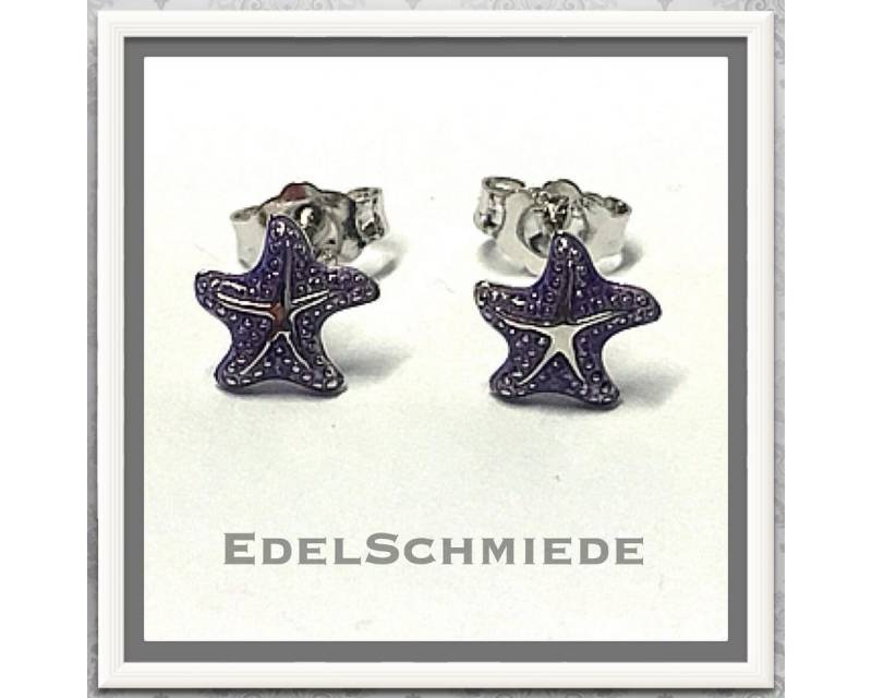 Edelschmiede925 Ohrstecker-Set Edelschmiede925 kl. Seestern als Ohrstecker in 925 Silber - lila von Edelschmiede925