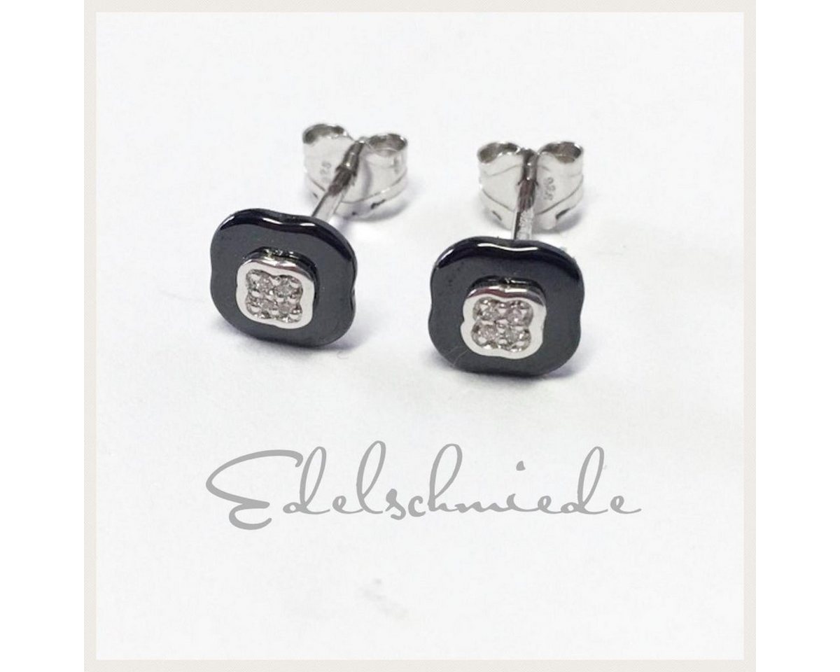 Edelschmiede925 Paar Ohrstecker klassisch edle Ohrstecker in 925/- Sterling Silber rhod mit Keramik (k. A) von Edelschmiede925