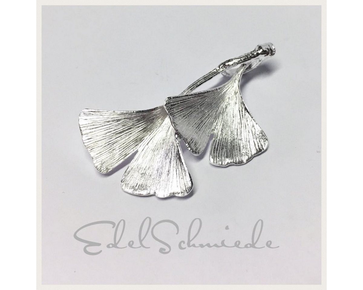 Edelschmiede925 Paar Ohrstecker langer Ginko Anhänger in 925 Sterling Silber matt von Edelschmiede925