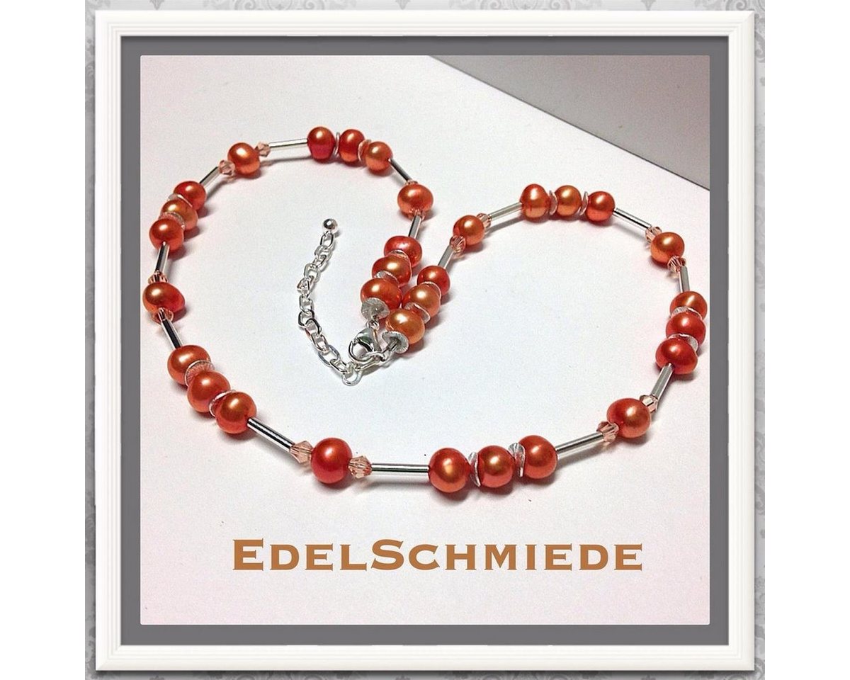 Edelschmiede925 Perlenkette Edelschmiede925 Perlenkette in lachs mit 925 Silber Elementen 46cm von Edelschmiede925