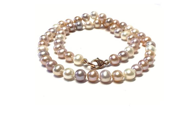 Edelschmiede925 Perlenkette Perlenkette 585/- Rotgold multifarbige Perlen mit Karabiner 47cm von Edelschmiede925