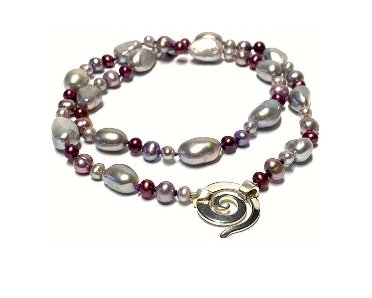 Edelschmiede925 Perlenkette Perlenkette violett lila Naturform Perle Silberschließe 925 Silber von Edelschmiede925