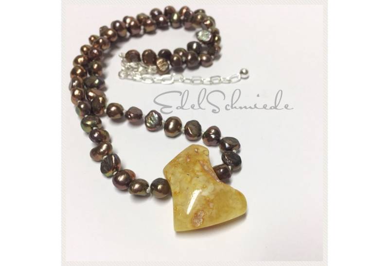 Edelschmiede925 Perlenkette braune Perlenkette herrlichem Bernste925 UNIKAT von Edelschmiede925