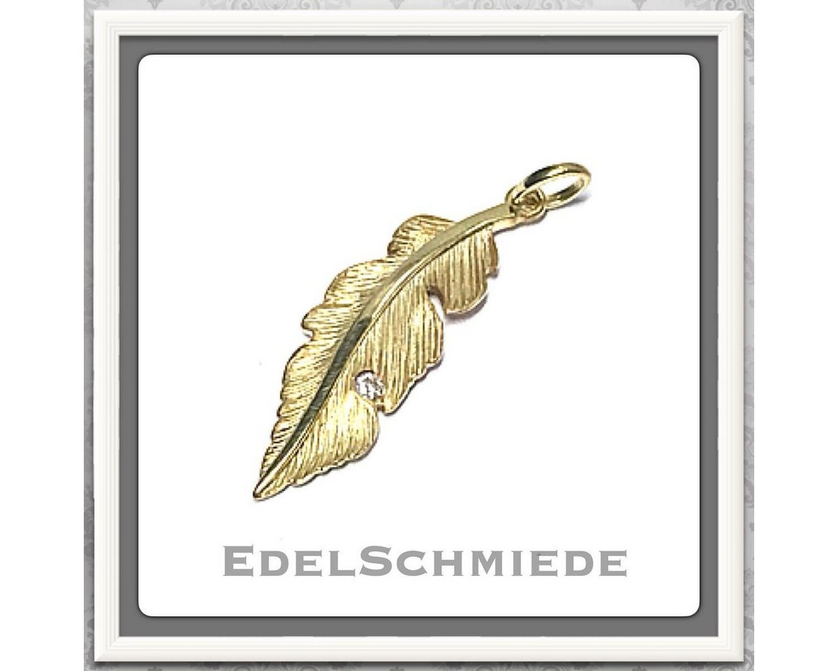 Edelschmiede925 Schmuckset Anhänger Feder in 333/- Gelbgold mit Zirkonia von Edelschmiede925