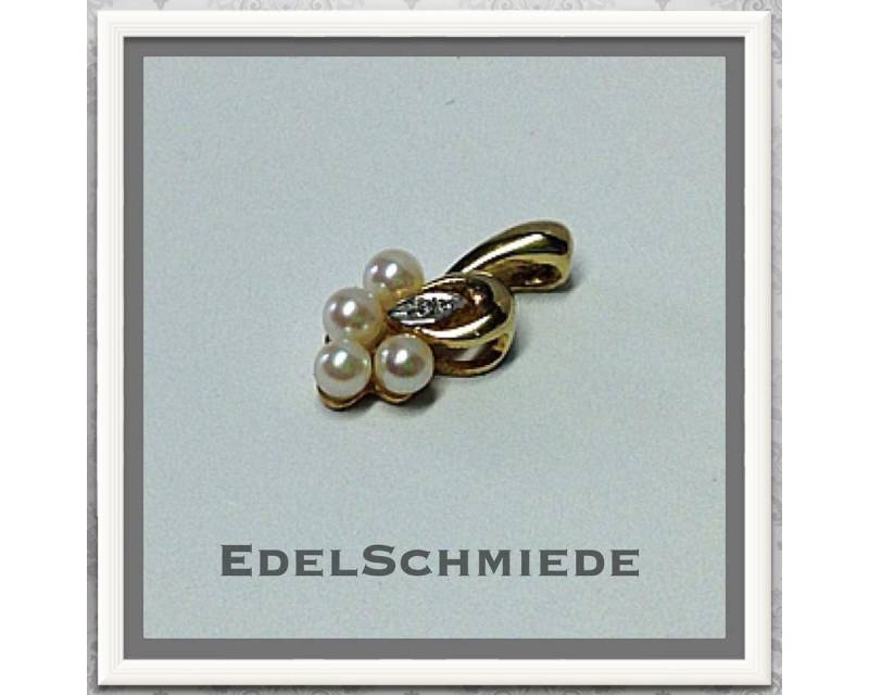 Edelschmiede925 Schmuckset Goldanhänger in 333 GG mit echter Perle + Brillant von Edelschmiede925