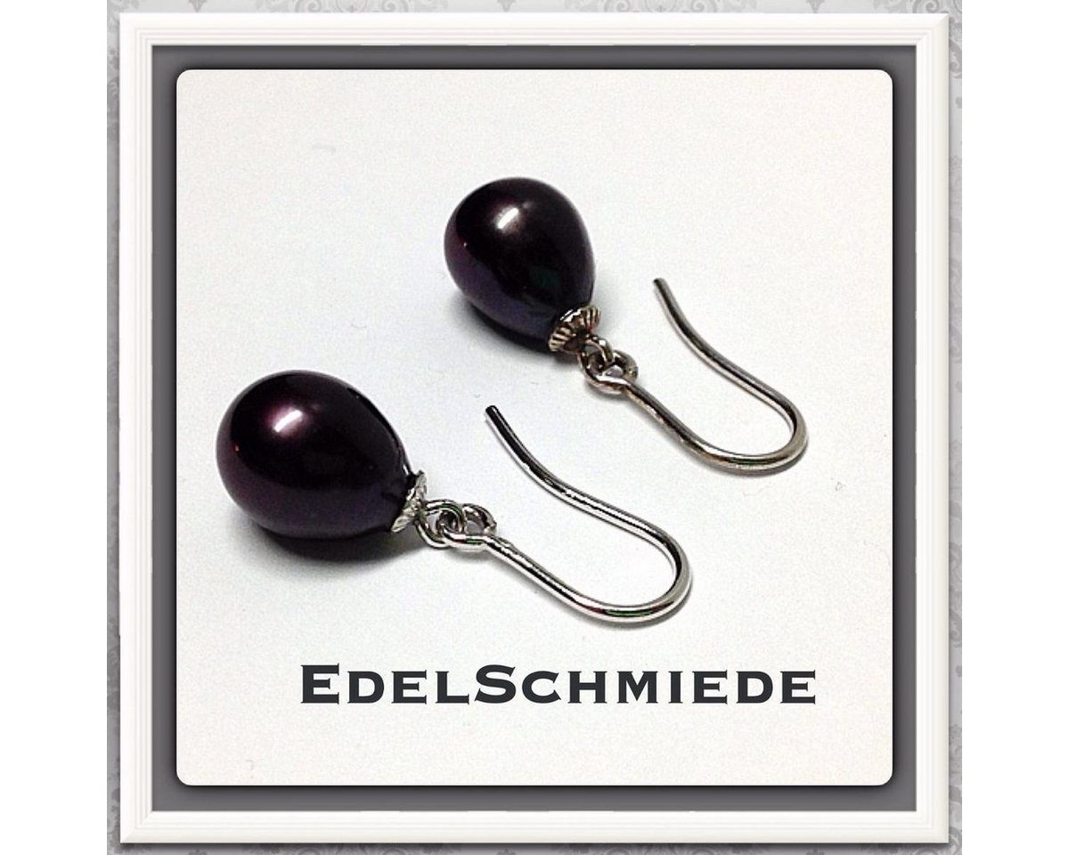 Edelschmiede925 Schmuckset Ohrhänger 585/- Weißgold mit schwarzer Zuchtperle von Edelschmiede925