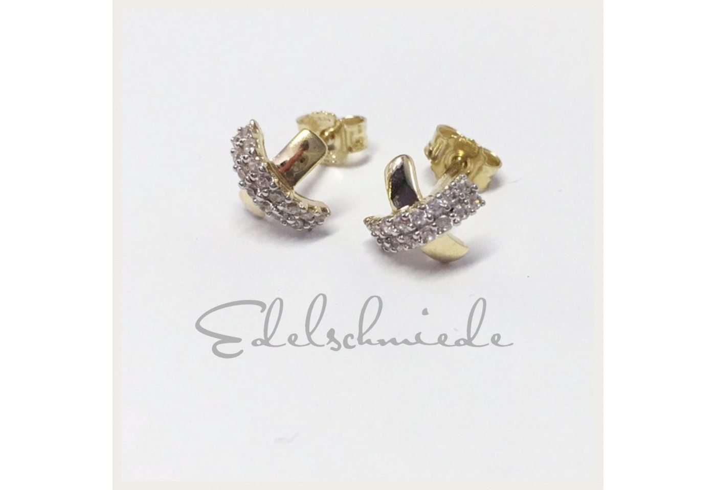 Edelschmiede925 Schmuckset Ohrstecker 333 Gelbgold mit Zirkonia Kreuz von Edelschmiede925